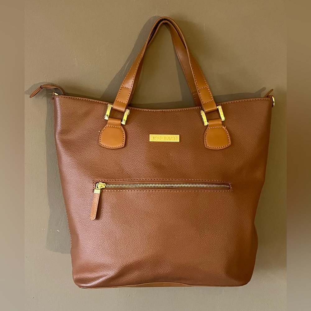 Joy & Iman Alexandria Leather Tan Tote with Matching Crossbody - Everyday Chic - Picture 8 of 12